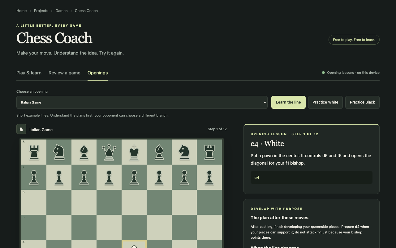 Chess Coach board and practice controls