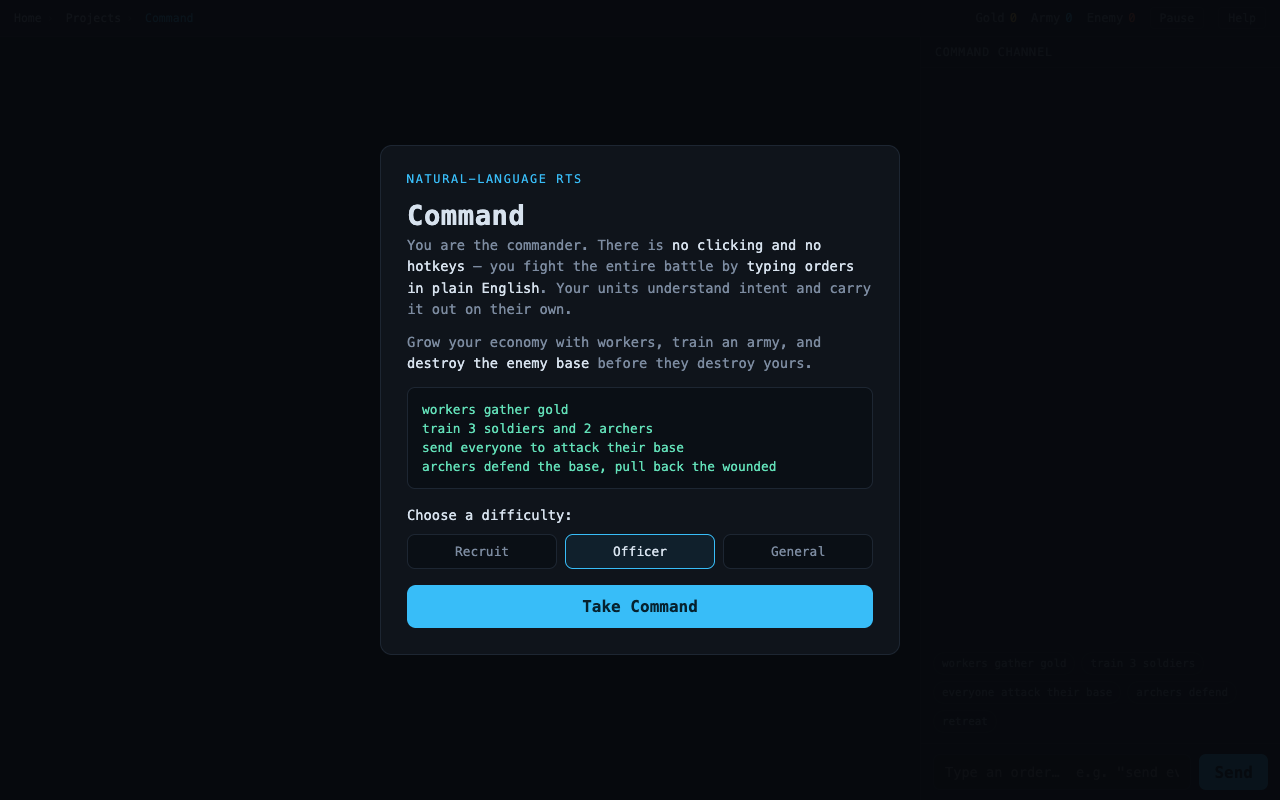 Command natural-language strategy game